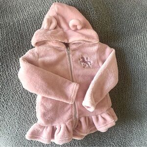 Plush Pink Kids Jacket with Teddy Bear Ears on Hood and Unicorn on Front